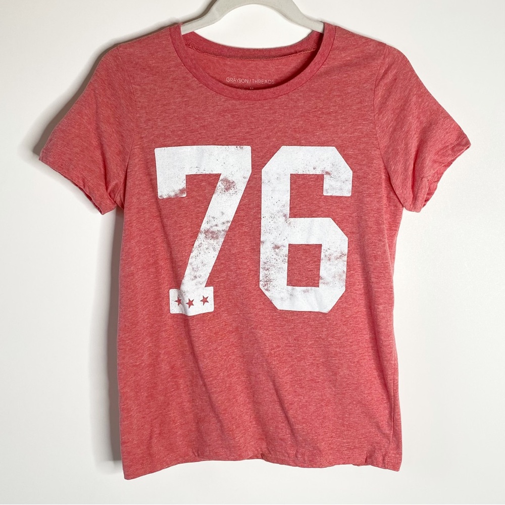 Grayson Threads Juniors T-Shirt Sz M Heather Pink "76" Football Style Graphic